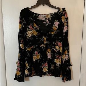 American Eagle Outfitters Floral Long Sleeve Blouse with Ruffles